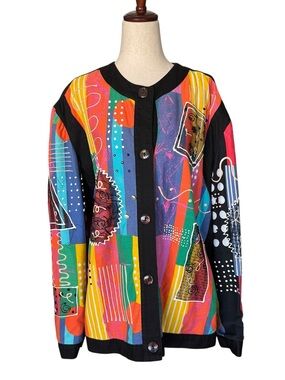 Vintage 80s Gene Ewing BIS Cotton Colorful Abstract Art to Wear Jacket Medium
